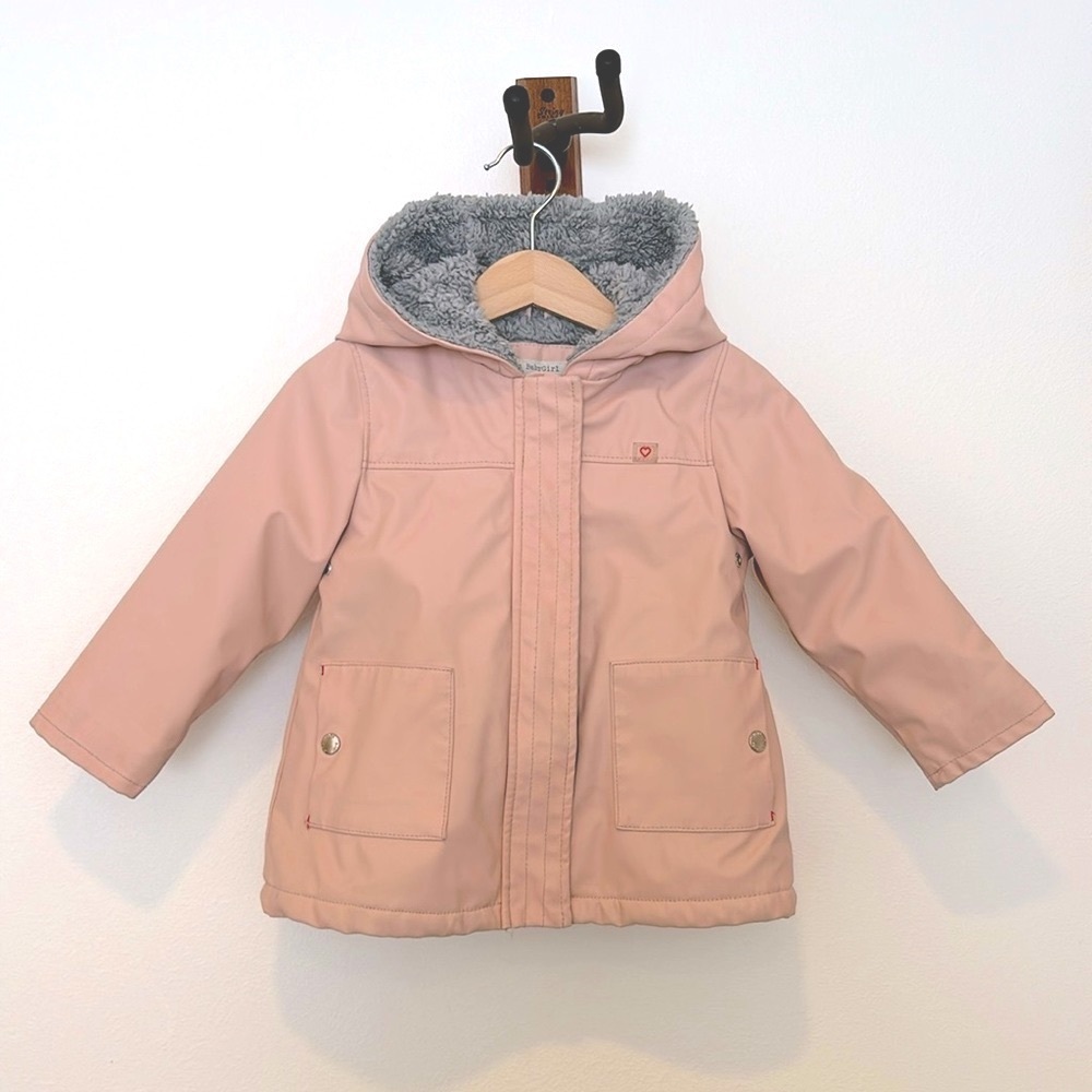Zara BabyGirl rubberized raincoat with faux fur lining